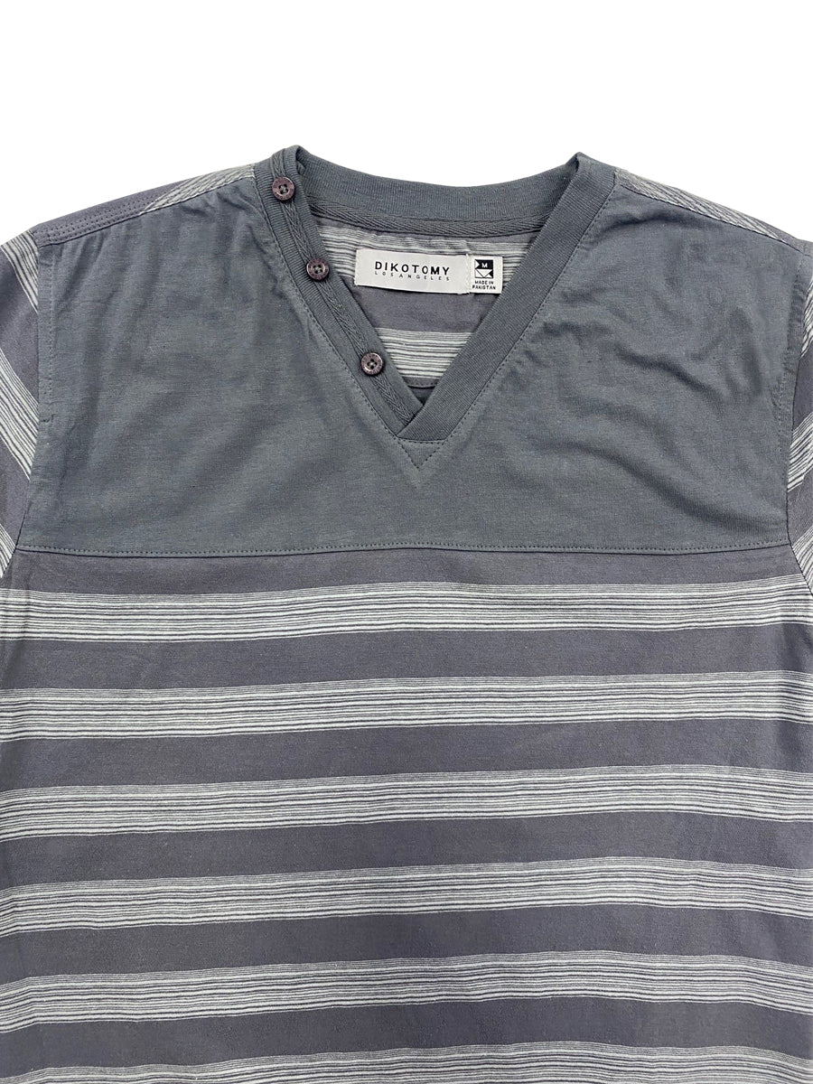 W1552-0001 MEN'S MELANGE STRIPE JERSEY BUTTON V NECK TEE