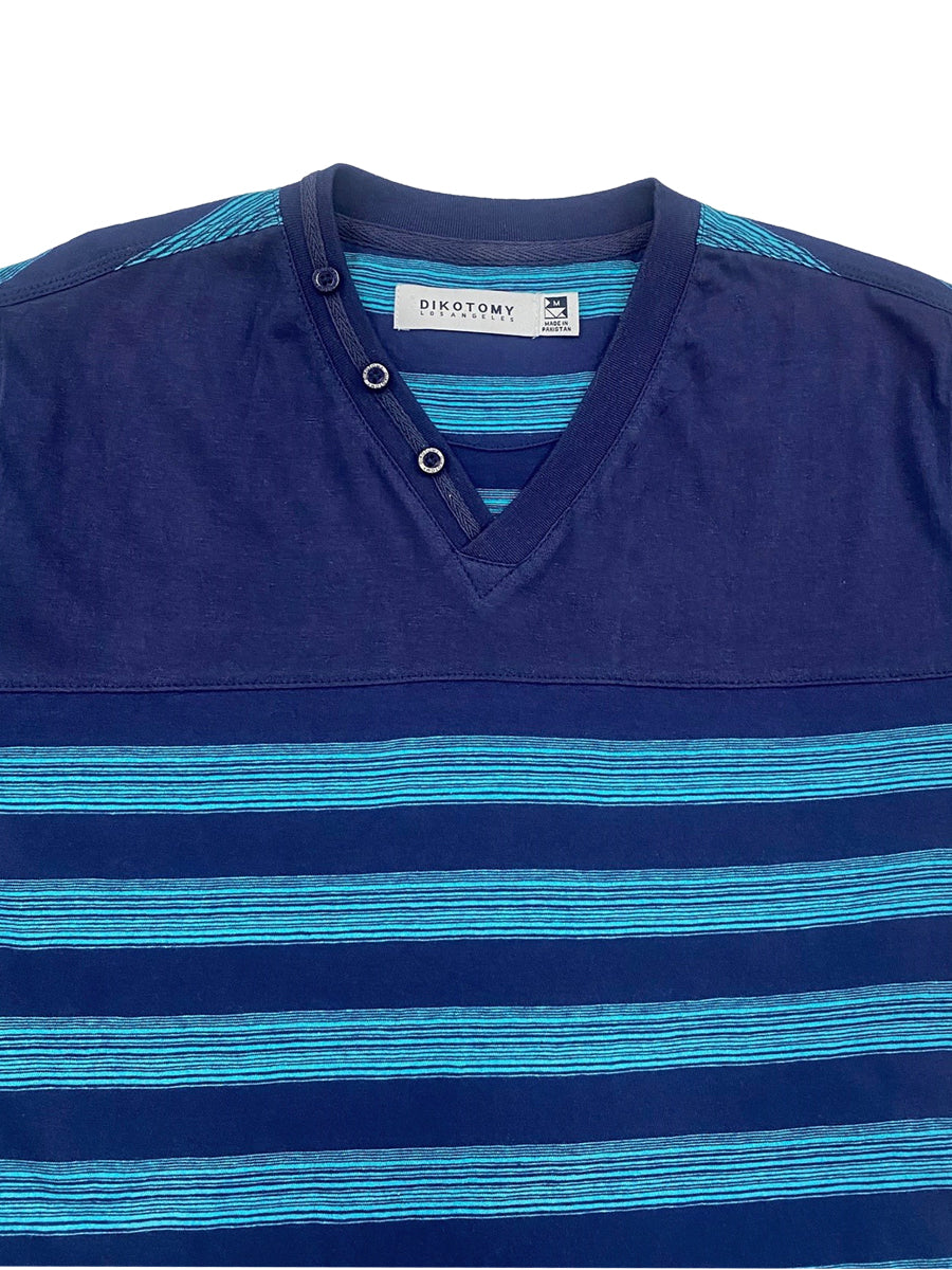 W1552-0001 MEN'S MELANGE STRIPE JERSEY BUTTON V NECK TEE
