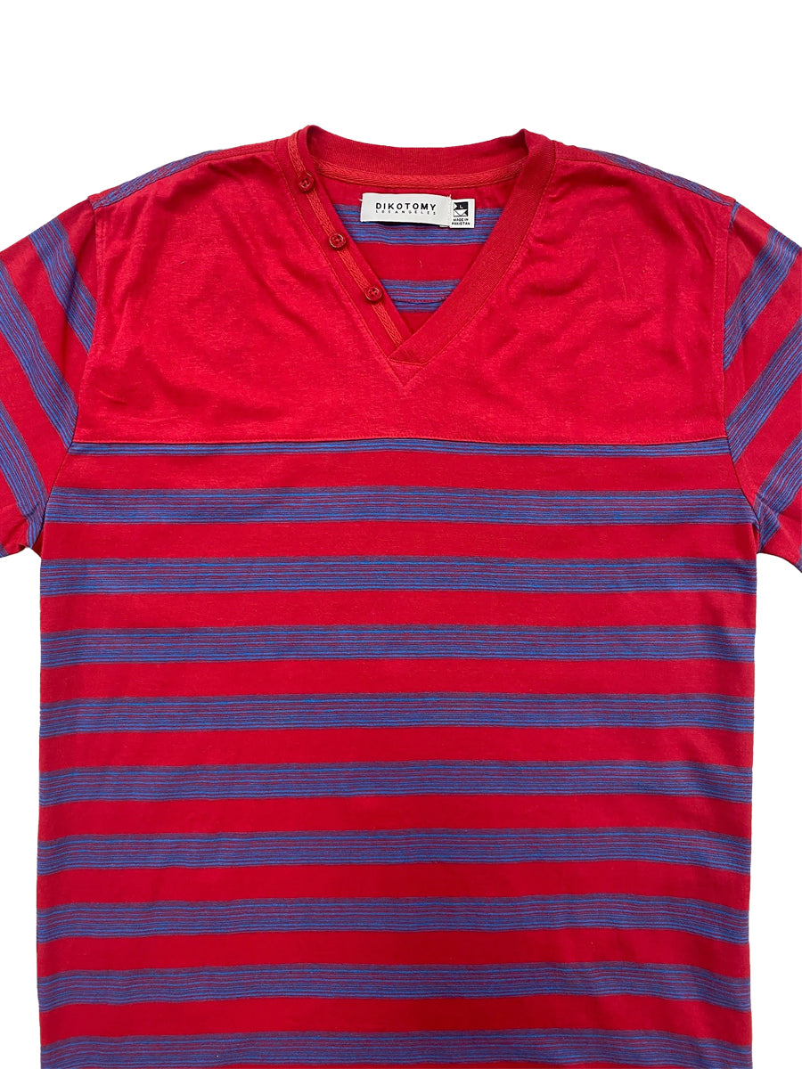 W1552-0001 MEN'S MELANGE STRIPE JERSEY BUTTON V NECK TEE