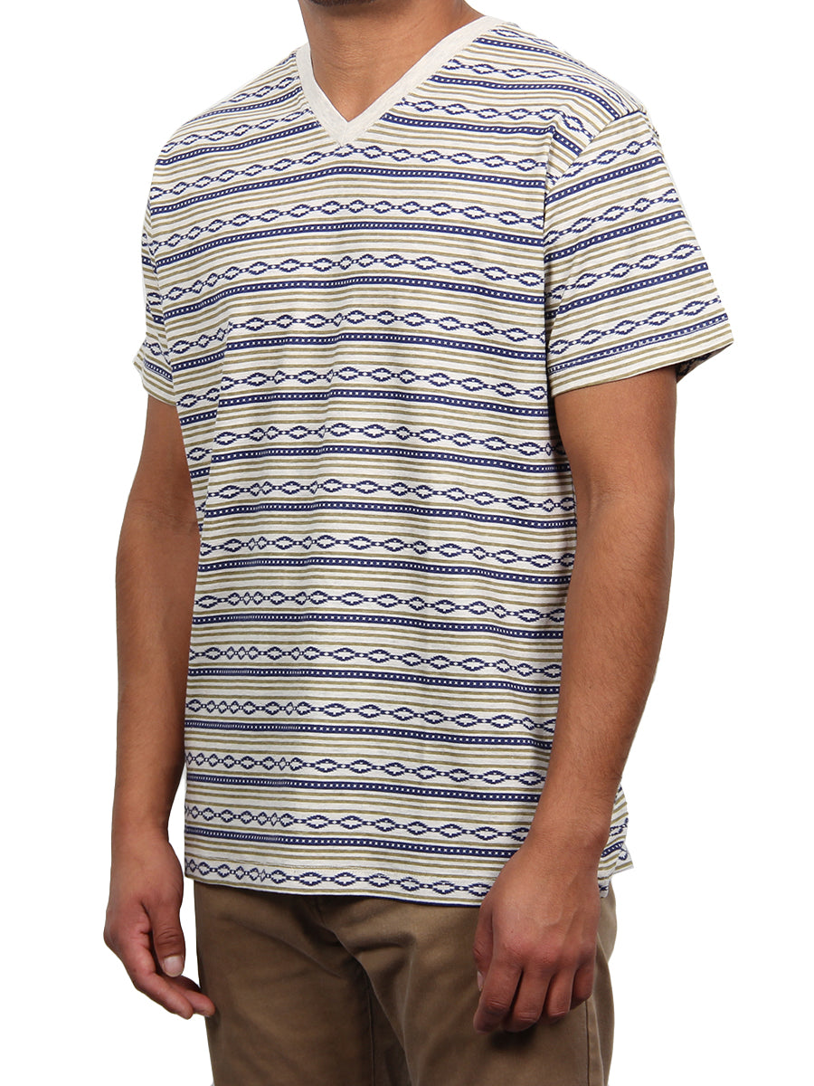 TRIBAL PRINT JERSEY SS V-NECK  SKU: W1654-0001