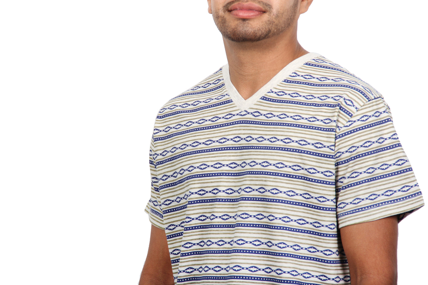 TRIBAL PRINT JERSEY SS V-NECK  SKU: W1654-0001