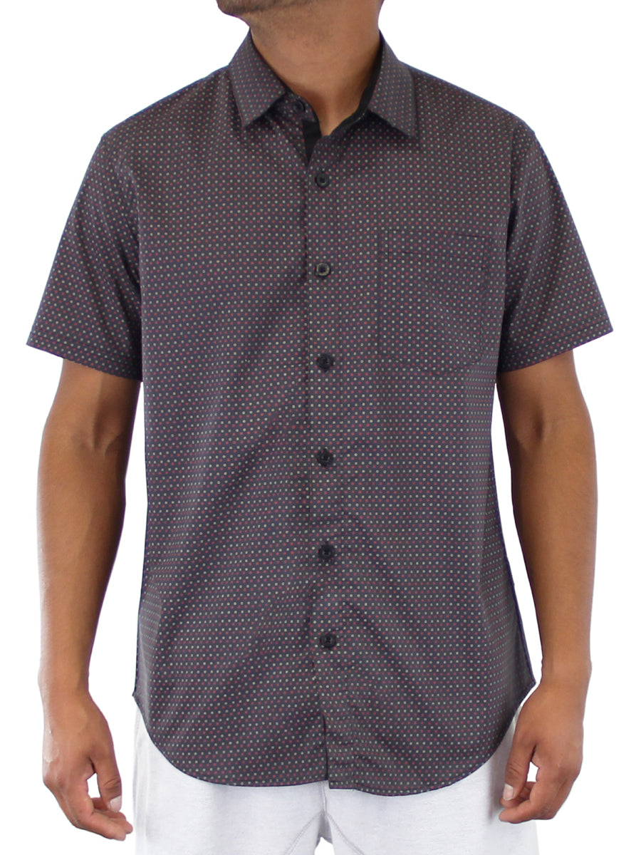 W2242-0274DW QUATREFOIL PRINT BUTTON DOWN SHIRT