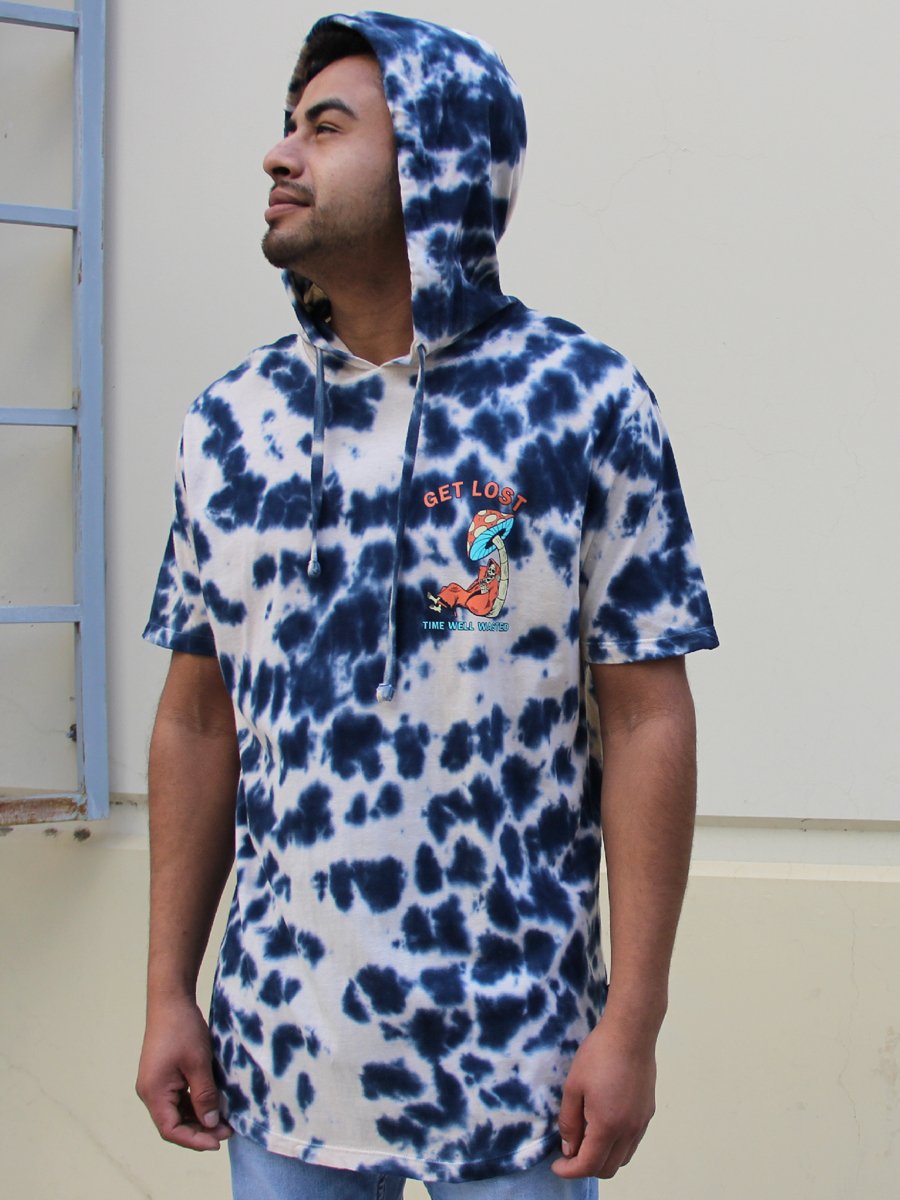 W2486-0674BW TIME WASTED BLEACH TIE DYE PULLOVER HOODIE