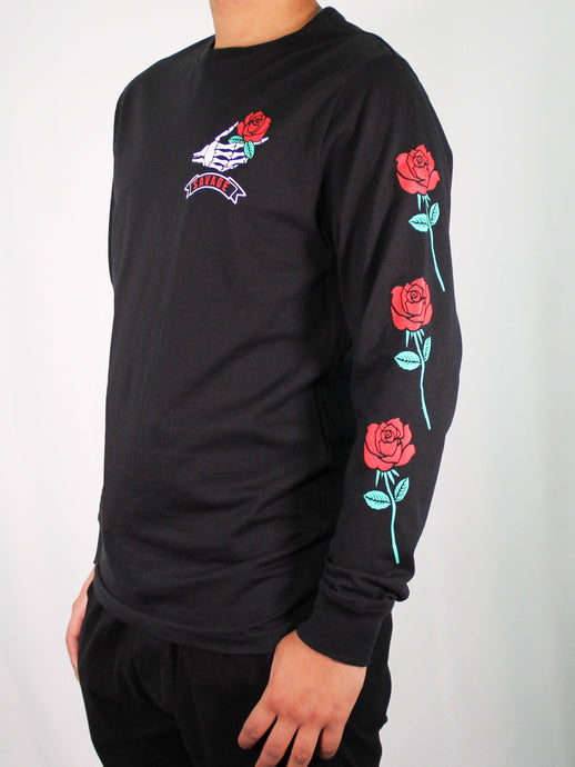 W2487-0558PT RED ROSES LONG SLEEVE CREW NECK